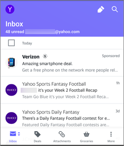Bild der Ansichten in der Yahoo Mail-App