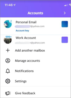 Abbildung mehrerer Accounts in der Yahoo Mail-App.