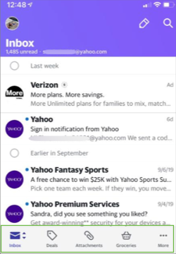 Abbildung des Tabs „Ansichten“ in der Yahoo Mail-App.